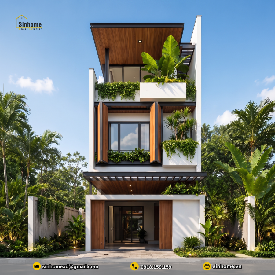 MẪU NHÀ PHỐ HIỆN ĐẠI MANG HƠI THỞ "TROPICAL" DÀNH CHO GIA CHỦ YÊU THIÊN NHIÊN