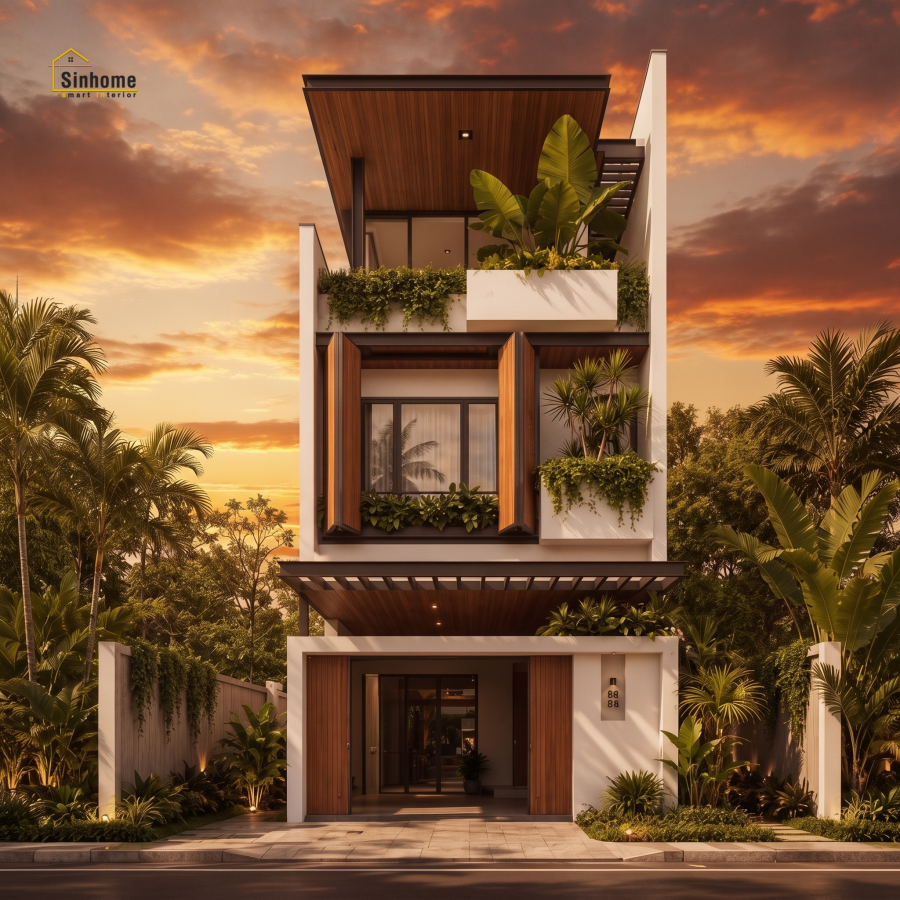 MẪU NHÀ PHỐ HIỆN ĐẠI MANG HƠI THỞ "TROPICAL" DÀNH CHO GIA CHỦ YÊU THIÊN NHIÊN